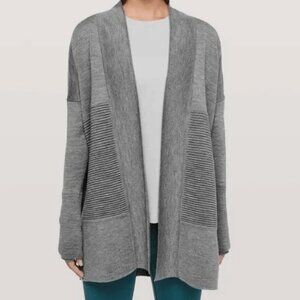 LULULEMON Sit In Lotus Wrap II Gray Open Front Merino Wool Cardigan size 4